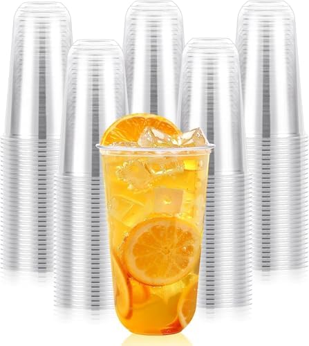 100 Pcs 20 oz Clear Plastic Cups, Disposable Stemless Wine Glasses, Round Bottom Plastic Cocktails Cups, Crystal Disposable Cold Drinking Cup for Birthday Wedding Meeting Christmas Party
