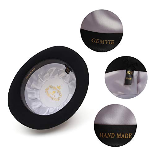 Image of GEMVIE Black Derby Hat 100% Wool Bowler Hat for Men Women Vintage Costume Hat