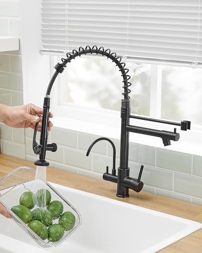 Image of Fapully 3 in 1 Kitchen Sink Faucet with Drinking Water Faucet Matte Black