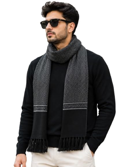 Premium Men's Winter Muffler | Soft Acrylic Knit Scarf | Herringbone Pattern | Warm Stylish Neck Wrap For Men-picture-35