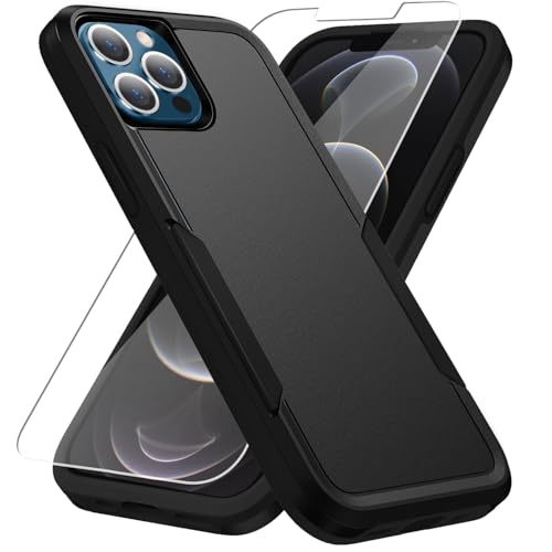 Warsia for iPhone 12 Pro Max Case, with Screen Protector,[Military Grade Drop Tested] Heavy-Duty Tough Rugged Shockproof Protective Case for iPhone 12 Pro Max 6.7 inch, Black