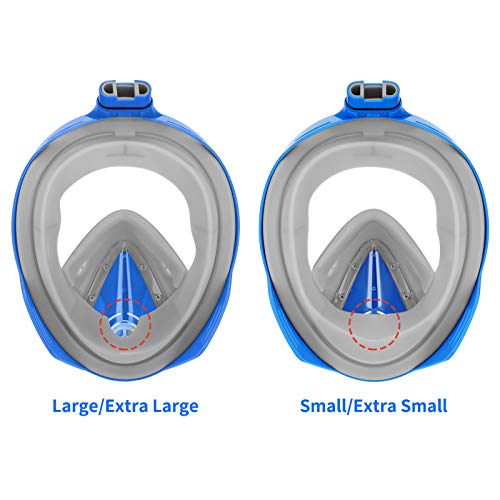 Vaincre 180° Full Face Snorkel Mask with Panoramic View Anti-Fog, Anti-Leak with Adjustable Head Straps - See Larger Viewing Area Than Traditional Masks for Adult and Youth (Blue, Small/Medium)