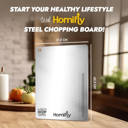 Image of HOMIFLY 304 Stainless Steel Chopping Board for Kitchen /Non-Slip Cutting Board /Food-Grade & Double-Sided Kitchen Chopper for Vegetable, Fruit, Bread, Meat & Kneading Dough (Large)