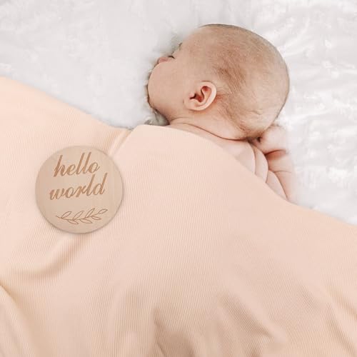 Image of DRESHOW BQUBO Baby Girl Newborn Receiving Blankets with Bow Hat Headband Wooden Birth Announcement Card Set Newborn Baby Swaddle Wrap Set Warm Shower Gift