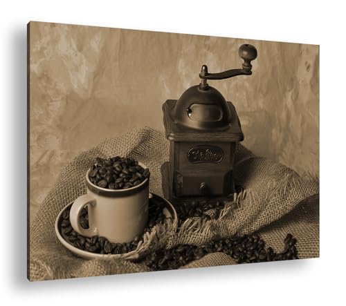 Machine à café ancienne sur toile 90x60 cm pour une décoration empreinte de nostalgie sépia
