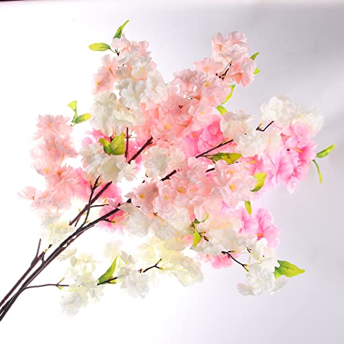 2Pcs Artificial Sakura Cherry Blossom Flower Table Party Decorations Silk Fake Flowers Pink Cherry Fake Plants Arrangement For Diy Garden Home Wedding Party Decor (Dark Pink) #TOP1