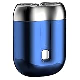 Mini Dual-Head Electric Shaver, Rechargeable Pocket Shaver for Men, Portable Double Head Razor, Fast Charge, Head with Strong Attachment Force, Fully Body Washable, Blue for Travel and Business Trip