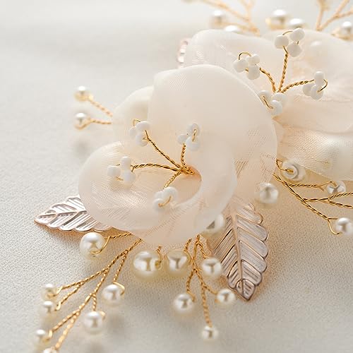 SWEETV Pente de cabelo, grampo de cabelo de flor, acessório de cabeça de princesa pérola, pente de c