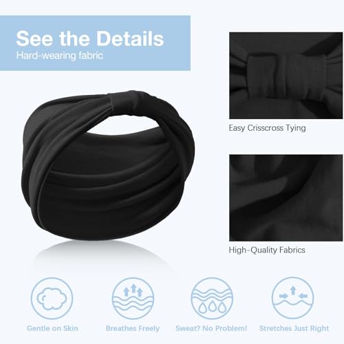 Image of Awumbuk Wide Headbands for Women Knotted No Slip Head Bands Soft Turban Headband Hair Accessories Boho African Solid Color Head Wraps for Women Yoga Workout Pack of 6