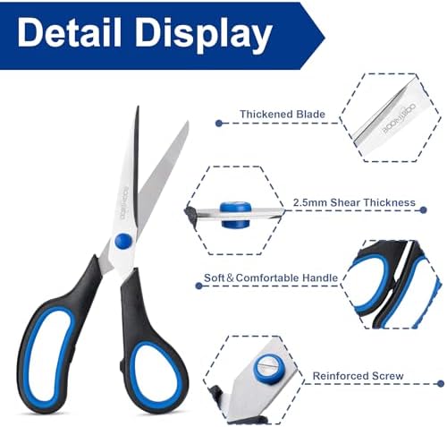 Scissors, BOOMIBOO 8" All Purpose 6 Pack - Comfort-Grip Scissors for Office Desk Accessories Sewing Fabric Home Craft School Supplies, Teacher/Class Supplies, Right/Left Handles - 2