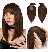 Hairro Human Hair Toppers with Bangs, Clips in 100% Real Hairpieces for Women, 2.8