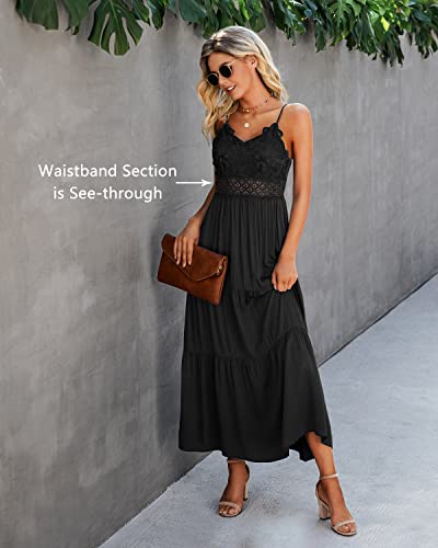 Dokuritu Vintage Black Dresses For Women Summer Cocktail Vacation Casual Long Dresses Beach Crochet Lace Maxi Dress 2023 (Black,M) #TOP1