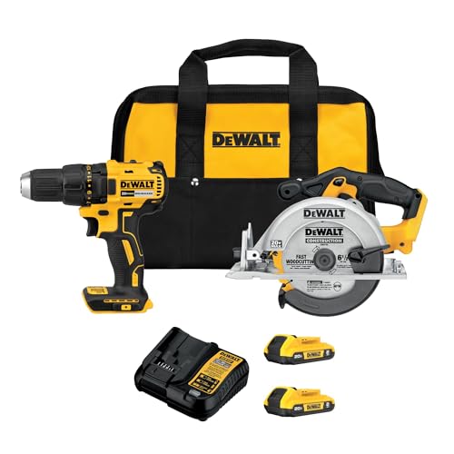 DEWALT 20V MAX Cordless Drill Driver and Circular Saw Combo Kit with 2 x 2 Ah Batteries and Charger, Contractor Bag (DCK252D2)