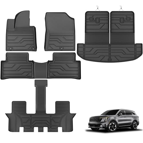 KARPAL Floor Mats for 2021-2026 Kia Sorento LX/S/EX/SX 6&7 Seats (Not Fit Hybrid & PHEV) All Weather TPE Custom Fit Floor Liners Car Mats Kia Sorento Accessories 1st & 2nd & 3rd Row & Trunk Mat
