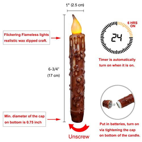 Cvhomedeco. Real Wax Hand Dipped Battery Operated Led Timer Taper Candles Country Primitive Flameless Lights Décor, 6-3/4 Inch, Coffee, 2 Pcs In A Package #TOP5