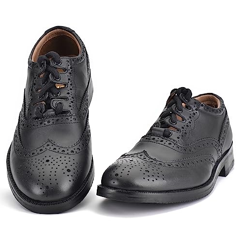 Leather Ghillie Brogue Kilt Shoes Traditional Scottish Piper and Highland Outfit Wedding Shoes Featuring Extra Long Laces & Leather Tassels - Sizes UK 12 Style - Comfort Piper Color – Black