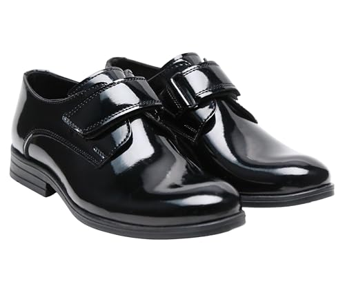 Boys' Black Patent Dress Shoes with Hook-and-Loop Strap – Formal Kids' Footwear2