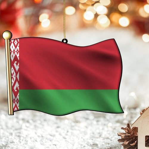 Weißrussische Flagge, 2D-Acryl-Weihnachtsschmuck, Nationalflaggen, Weihnachten, hängende Ornamente, Andenken, Souvenir für Weihnachtsbaumdekoration, saisonale Feiertage, Partyzubehör