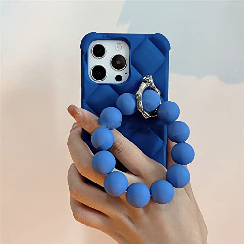 Coque silicone iPhone 13 antichoc bleu mat avec chaîne perles - 6