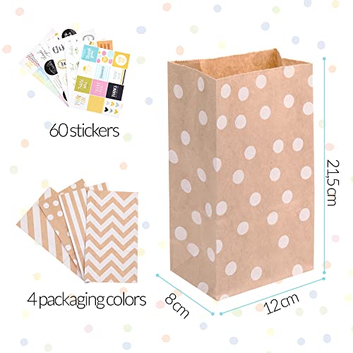 PAKNOR® sacs en papier marron, 40 pièces sacs en papier kraft sacs cadeaux sacs en papier marron papier avec 60 autocollants, sac en papier pour emballer des cadeaux, des cadeaux - Image 3