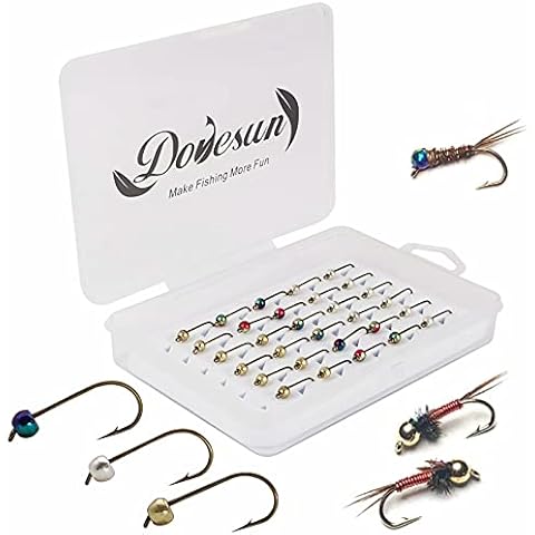 Dovesun Fly Tying Jig Heads Fly Fishing Jig Head Trout Hook Fly Tying Materials Fly Tying Equipment Small Jig Heads 2.4mm(3/32in)-14# * 30pcs Cover