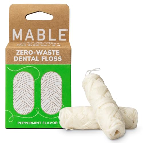 Mable Silk Floss Refills | Zero Waste Dental Floss Natural Peppermint 2-Pack 33 Yards Each | Biodegradable Compostable Ahimsa Silk Waxed Floss Refill
