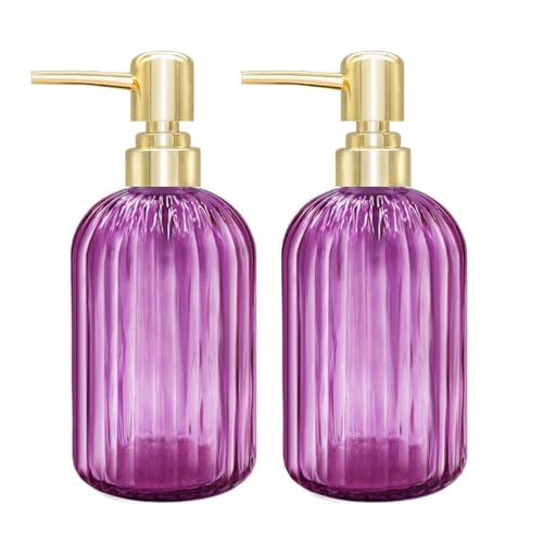 Lot de 2 distributeurs de Savon de Cuisine en Verre avec Pompe, Distributeur de Savon Transparent pour Les Mains, Liquide Vaisselle sous Lotion (Violet)