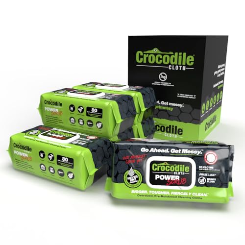 Image of Crocodile Cloth PowerSCRUB Cleaning Wipes - 480 Count (6 Packs of 80 Count) Dual-Surface Cloths, Heavy-Duty, Moist, Absorbent, & Disposable - Safe on Skin & Multiple Surfaces - 15 inch x 10 inch XL Wipes