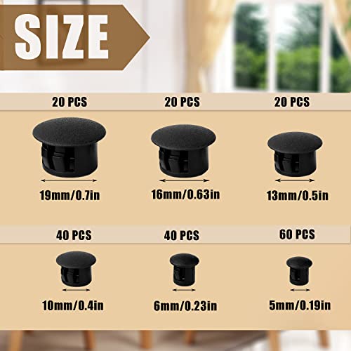 6 Sizes Plastic Hole Plugs, 3/16",1/4", 3/8", 1/2", 5/8", 3/4" Screw Hole Plugs Screw Plastic Covers Furniture Hole Plug Assortment For Locking Hole Tube Furniture Cabinet (200Pcs, Black) #TOP1