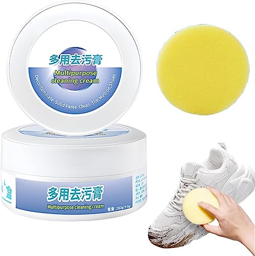 Hualabo Multi-Functional Cleaning and Stain Removal Cream,White Shoe Cleaning Cream with Sponge,Solid Paste Whitening and Yellowing Maintenance of Shoes (1pcs)