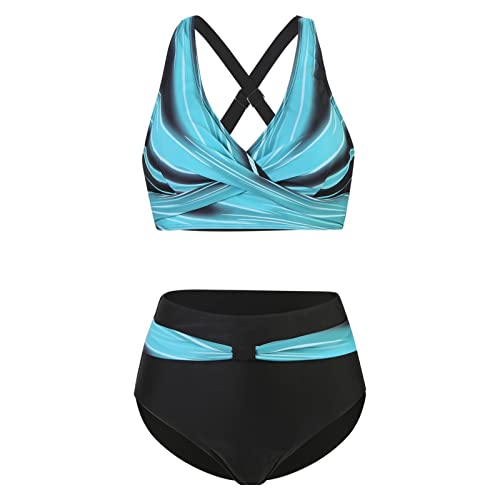 Black Bikini, Women Bikini Swimsuits For 2 Piece Pattern Bikini Tops Women's High-Breasted Straps Bikini Set Two-Piece Swimsuit Pringt Bikini Beachwear Thong Bottom Lemon Swimming (S, Blue) #TOP1
