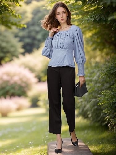 Image of Rare Women Casual Blue Colour Square Neck Solid Regular Top