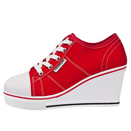 Women's Wedge Heel Lace-up Canvas Trainers Shoes2