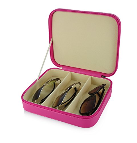 Timelybuys 3 Piece Pink Extra Large Travel Eyeglass Sunglasses Glasses Zippered Case #TOP3