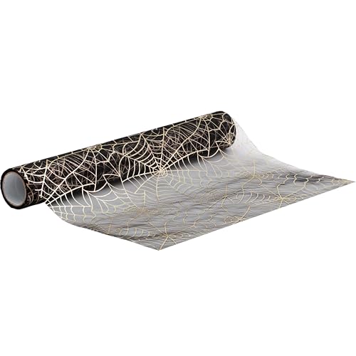 100%Mosel Halloween Tischläufer Spinnennetz, in Schwarz (28 cm x 5 m), transparentes Organza Tischband mit Metallic Druck, gruselige Tischdeko für Wednesday Party und Geburtstage., 4.99 €