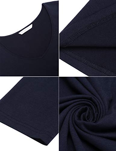 Ekouaer Women's Sleepwear Long Sleeve Long Nightshirts V Neck Casual Sleepshirts Plus Size(Navy, X-Large)