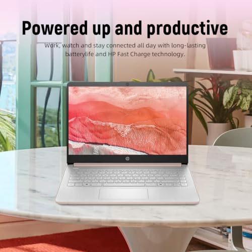 Image of HP 14 inch HD Student Business Laptop, Intel N150, 4GB RAM, 192GB Storage | (128GB UFS + 64GB SD Card), 720p Webcam, Slim Design, Copilot AI, Webcam, WiFi 6, 1 Year Office 365, Win 11, Rose Gold