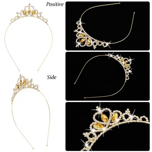 Sibba Princess Tiara Crown Headpiece Hoop Tiara Gems Rhinestone Head Crown Headband for Girls Wedding Prom Party Costume Christmas Gifts (Gold) - Image 4
