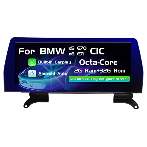 Android 12 Audio Stereo Car GPS Navigator for BMW X5 X6 E70 E71 with iDrive System 12.3 inch Blu-ray Touch Screen CarPlay (CIC System, Octa Core 2GB RAM 32GB ROM)