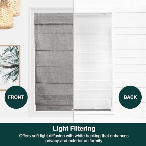 CHICOLOGY Cordless Roman Shade, Light Filtering Privacy Liner, Textured Belgian Denim Fabric, True-to-Size 39" W x 64" H, Inside/Outside/Ceiling Mount Window Treatment for Living Room Bedroom by CHICOLOGY - Image 4