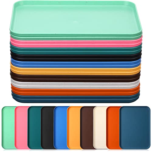 Rtteri 20 Pack Plastic Fast Food Trays Bulk Colorful Cafeteria Food Trays Rectangular Serving Trays Restaurant Lunch Meal Trays For School Party Kitchen Cafe Bbq Eating, 10 Colors (12 X 9 Inch) #TOP21