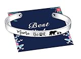 Veeshy Mama Bear Cuff Bracelets, Mother with Two 2 Cubs Bangles, Womens Stainless Steel Jewelry, Christmas Birthday Thanksgiving Gifts for Mummy Mom