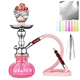 Hookah Set, 11'' Shisha Hookah Complete Set With Mini Pumpkin Hookah Glass Vase, Ceramic Bowl, Wooden Handle Hose, Coal Tong (pink)