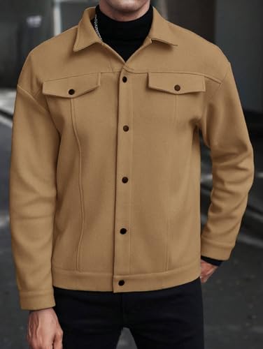 Men's Lapel Woolen Blend Business Jacket Fashion Leisure Sports Coat Trendy Casual Button Up Long Sleeve Jackets4