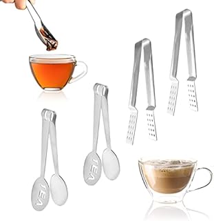 4-Pack Stainless Steel Tea Bag Squeezer, Tea Bag Tong Strainer, Long Handle Tea Bag Grabber, Solid and Strainer Parts for Tea Bags, Ice Cubes and Sugar Cubes