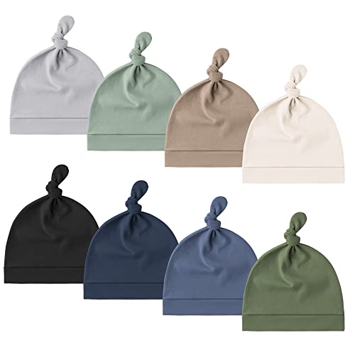 Konssy 8 Pack Baby Newborn Hats Set Knot Beanie Hats Soft for Infant Baby Girls Boys Caps 0-6 Months