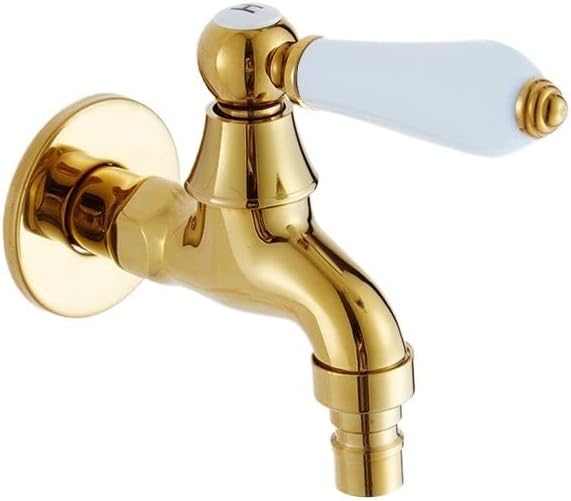BUDAY Gold Short Brass Bibcock: Wall-Mounted Cold Water Spout, Polished Utility Fit for Washer, Mop Sink, Garden & Outdoor(Gold short B)