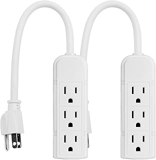 Uninex PS28E WTv2 Compact Grounded 3-Outlet Power Strip ETL Listed, 1-Foot, White, 2-Pack