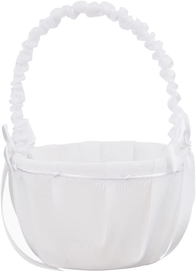 Elegant Wedding Flower Girl Basket White Cute Satin Holder Pillow Storage Party Decoration