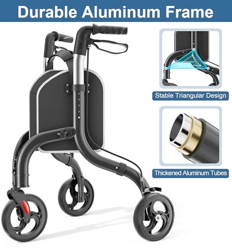 Image of HOMLAND Foldable 3 Wheel Walkers for Seniors, Lightweight Aluminum Frame